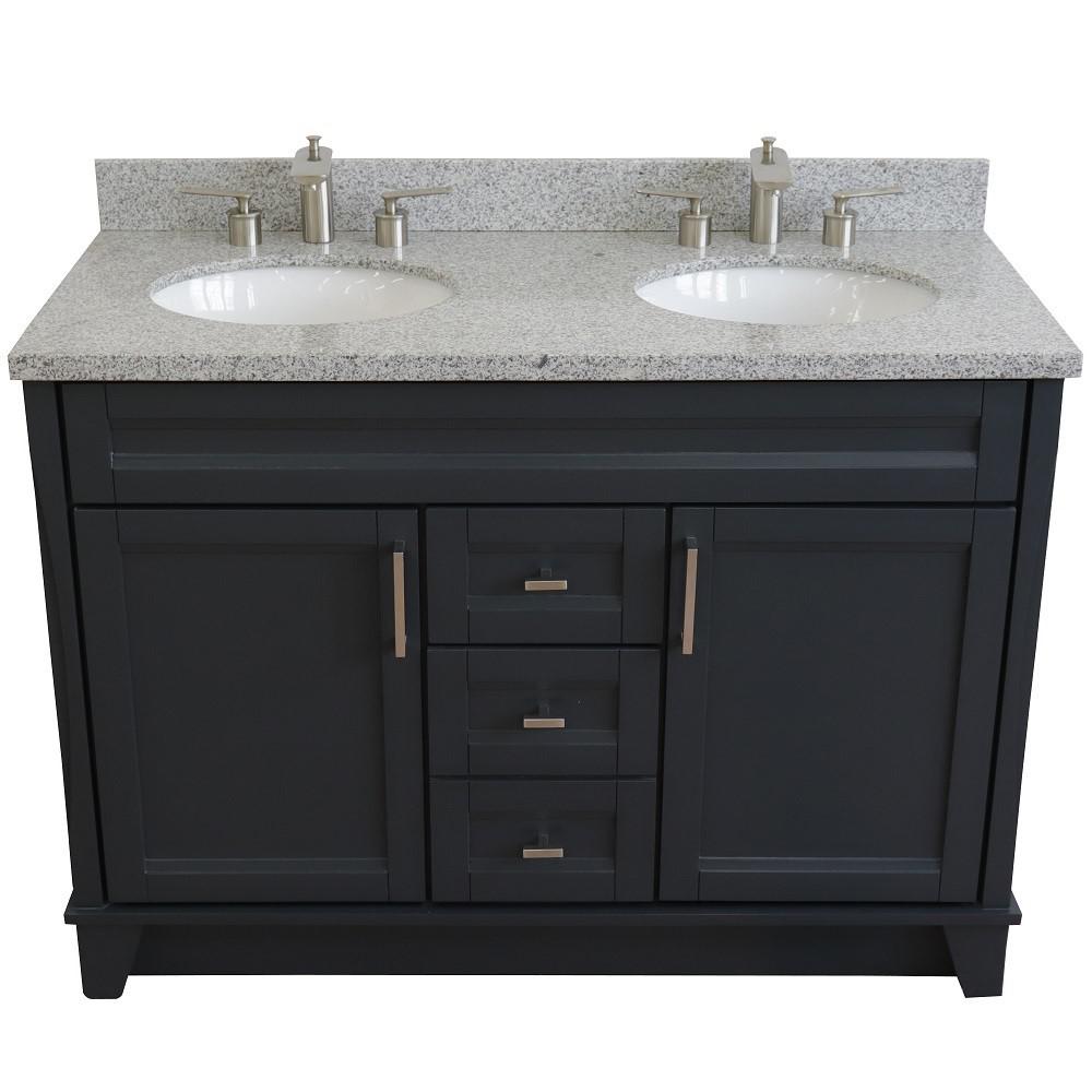 49 Double sink vanity in Dark Gray finish with Gray granite and oval sink. Picture 8