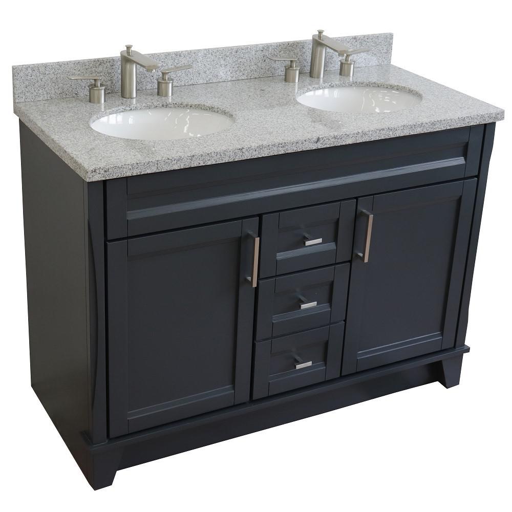 49 Double sink vanity in Dark Gray finish with Gray granite and oval sink. Picture 9