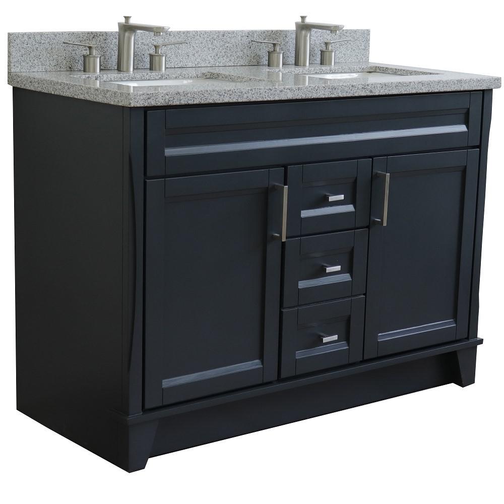 49 Double sink vanity in Dark Gray finish with Gray granite and rectangle sink. Picture 5