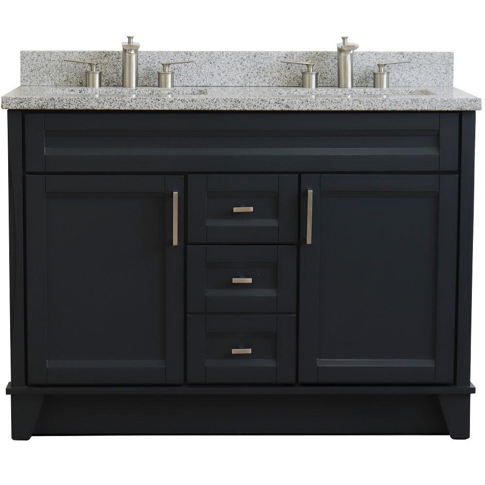 49 Double sink vanity in Dark Gray finish with Gray granite and rectangle sink. Picture 7