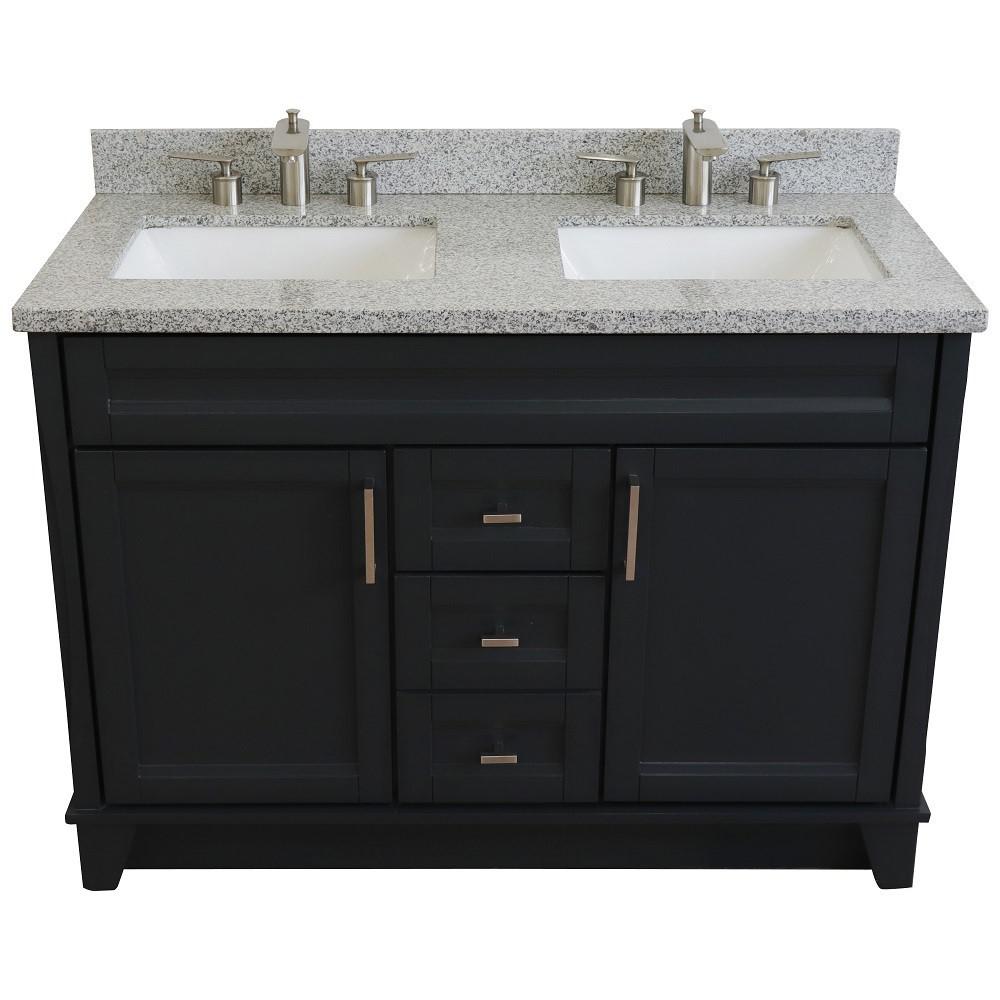 49 Double sink vanity in Dark Gray finish with Gray granite and rectangle sink. Picture 9