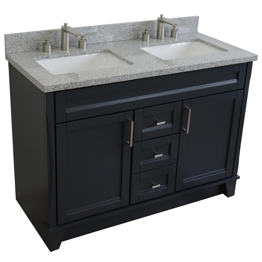 49 Double sink vanity in Dark Gray finish with Gray granite and rectangle sink. Picture 10
