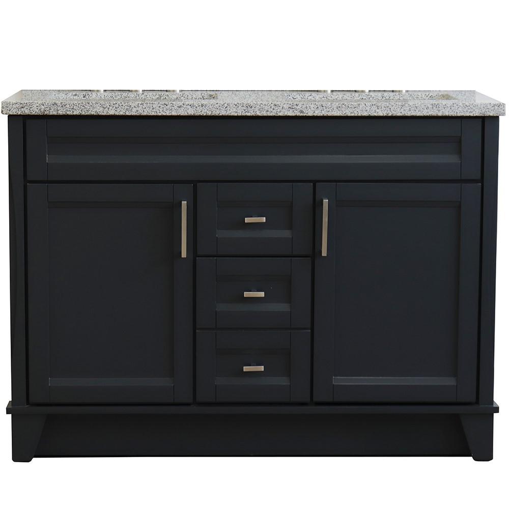 49 Double sink vanity in Dark Gray finish with Gray granite and rectangle sink. Picture 13