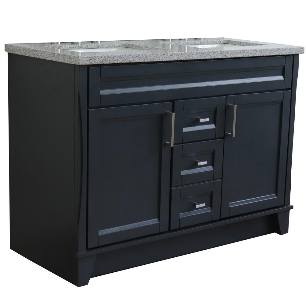 49 Double sink vanity in Dark Gray finish with Gray granite and rectangle sink. Picture 14