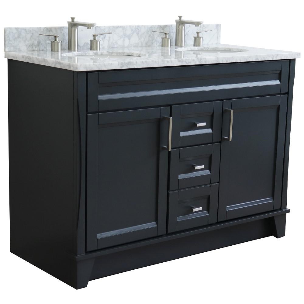 Double sink vanity in Dark Gray with White Carrara marble and oval sink. Picture 4