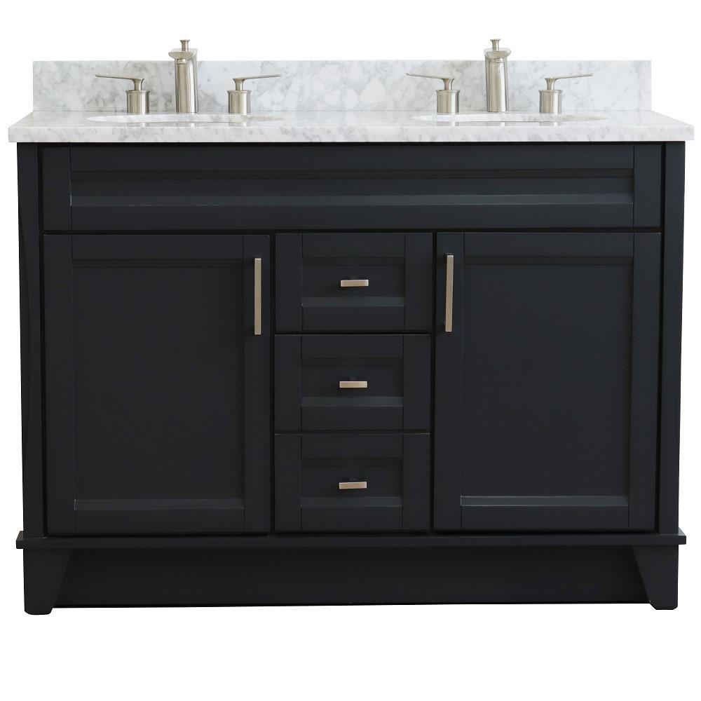 Double sink vanity in Dark Gray with White Carrara marble and oval sink. Picture 6