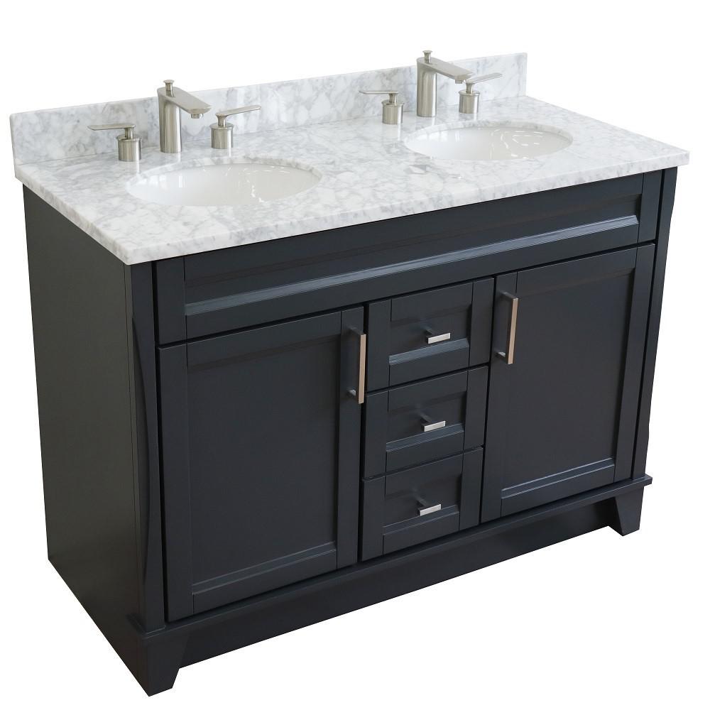 Double sink vanity in Dark Gray with White Carrara marble and oval sink. Picture 9