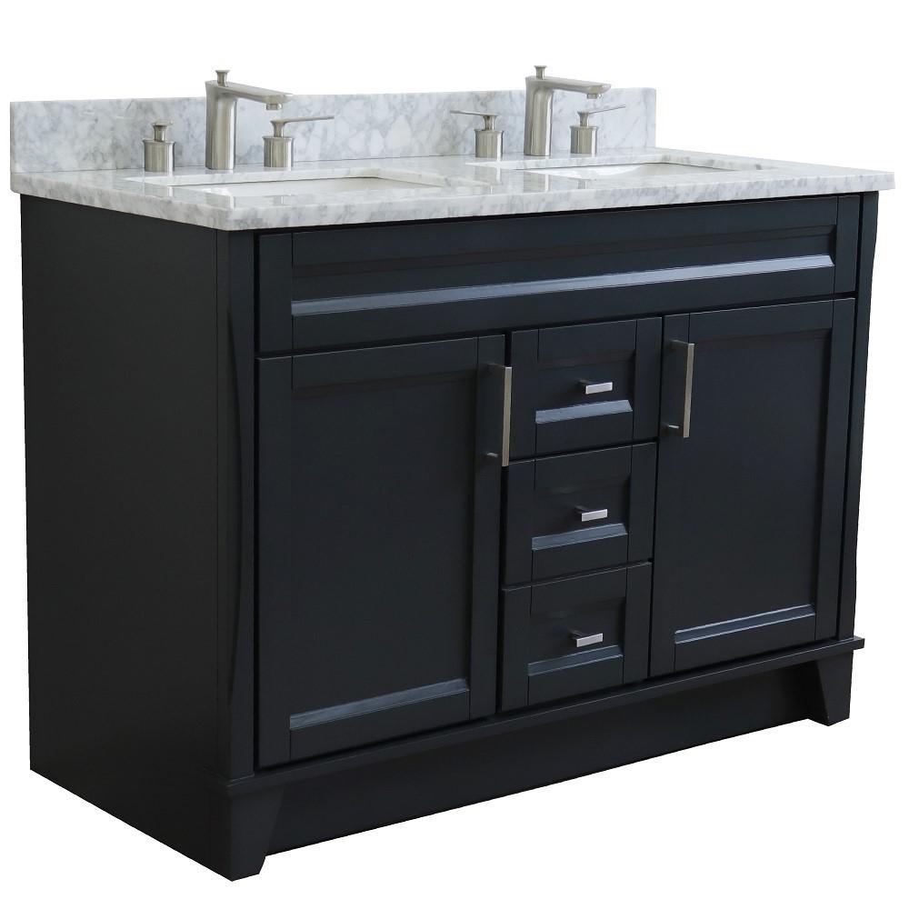 Double sink vanity in Dark Gray with White Carrara marble and rectangle sink. Picture 5