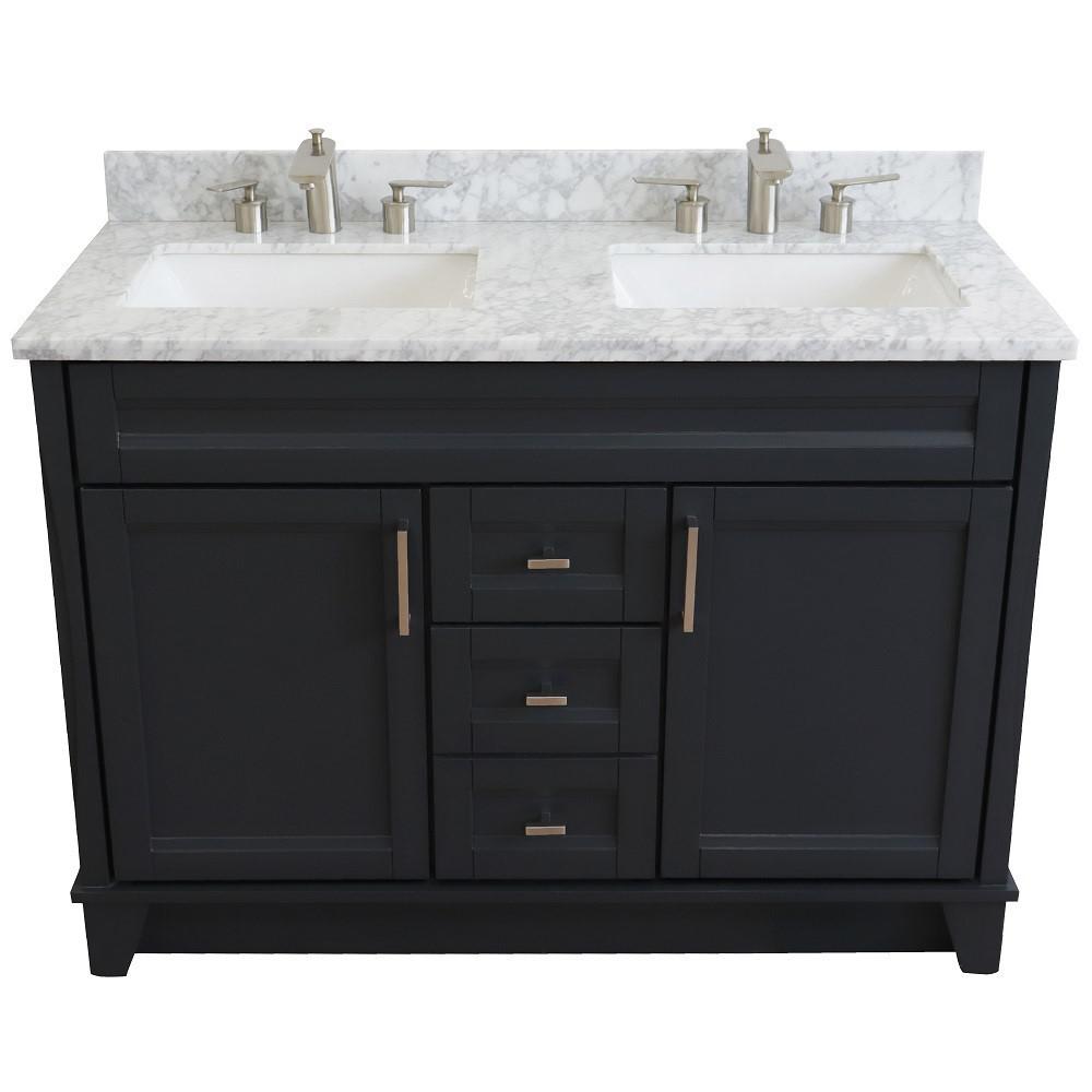 Double sink vanity in Dark Gray with White Carrara marble and rectangle sink. Picture 9