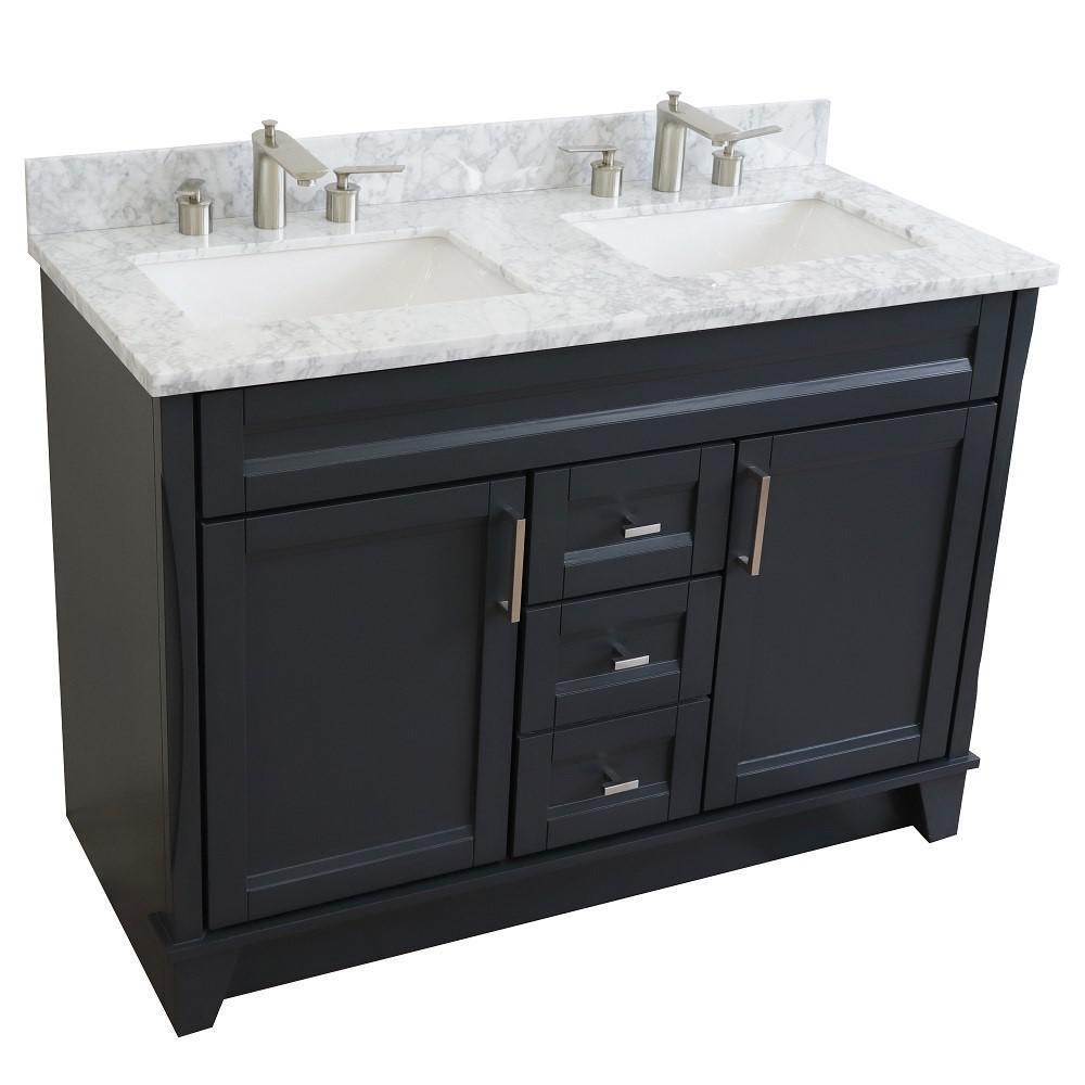 Double sink vanity in Dark Gray with White Carrara marble and rectangle sink. Picture 10