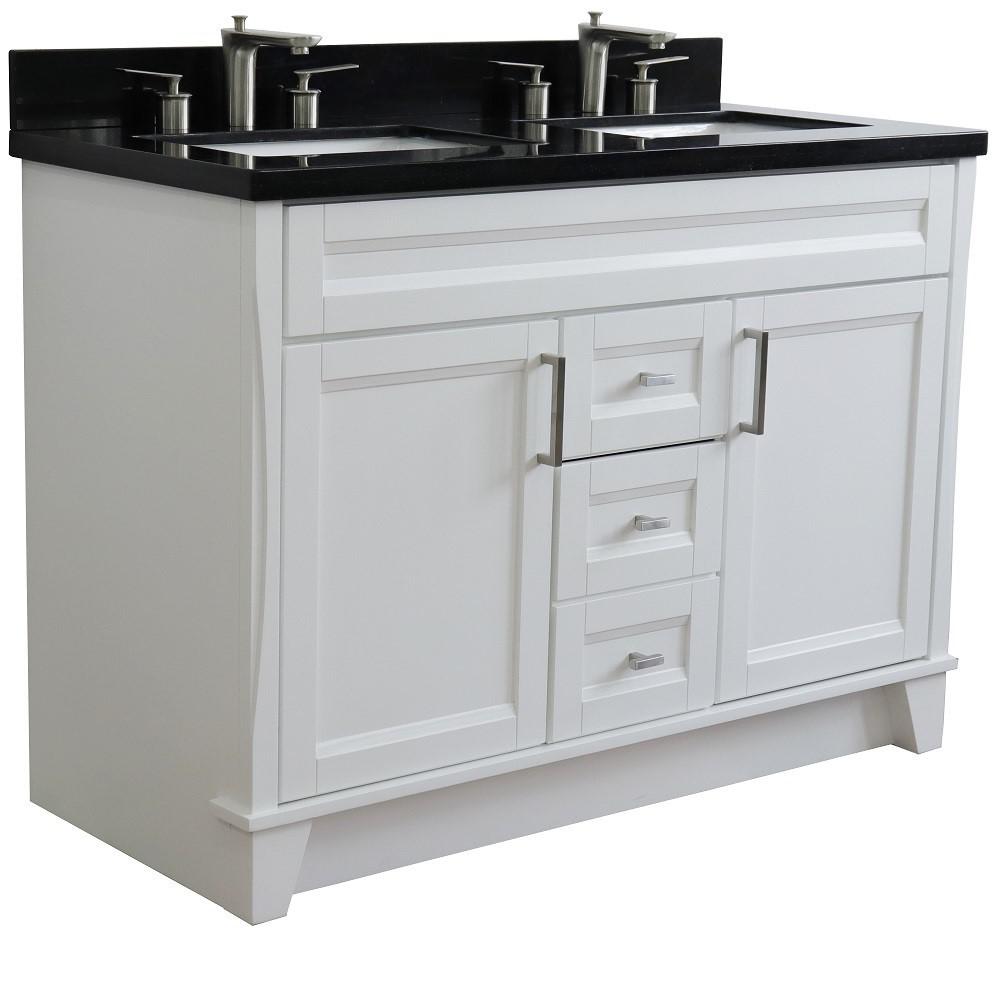 Double sink vanity in White with Black galaxy granite and rectangle sink. Picture 6