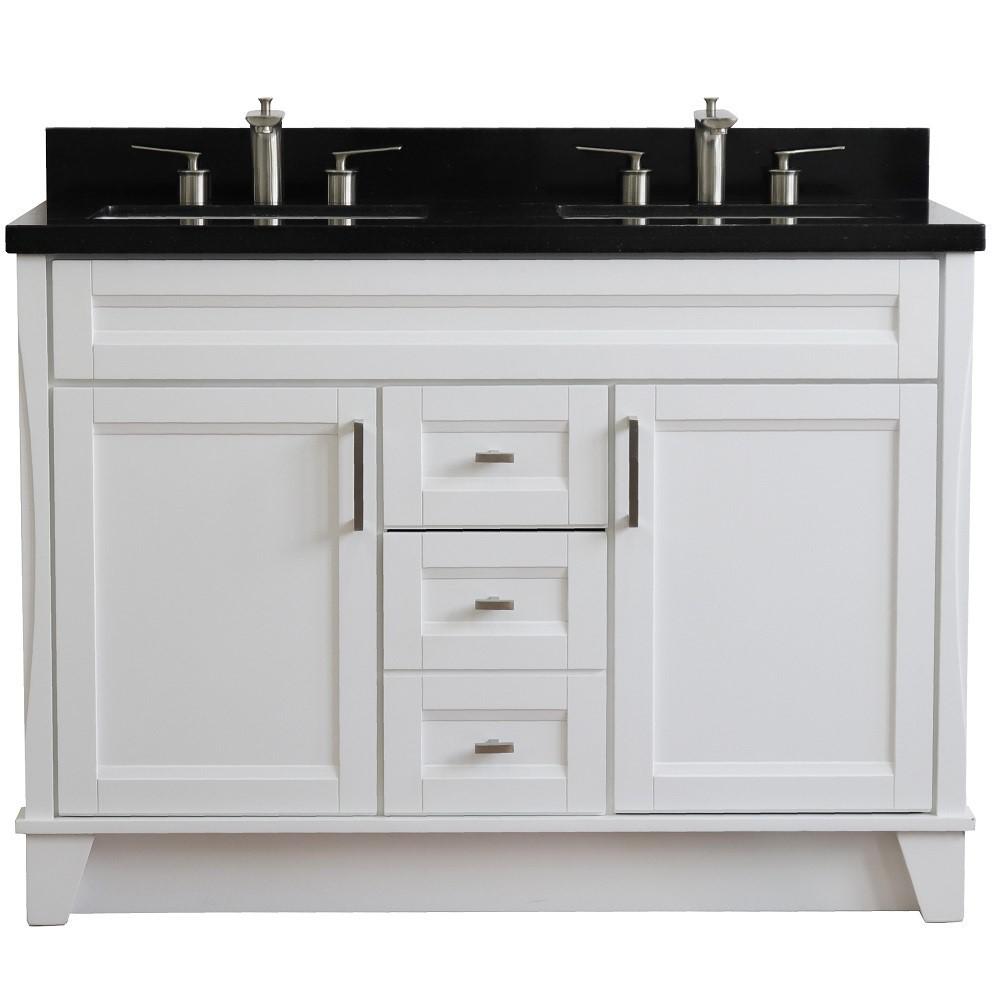 Double sink vanity in White with Black galaxy granite and rectangle sink. Picture 8