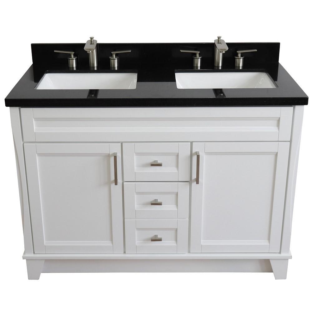 Double sink vanity in White with Black galaxy granite and rectangle sink. Picture 10