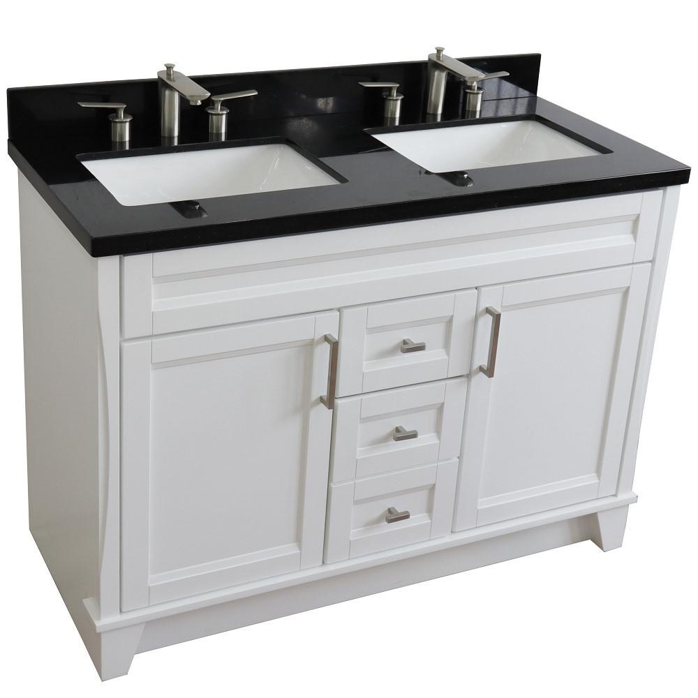 Double sink vanity in White with Black galaxy granite and rectangle sink. Picture 11