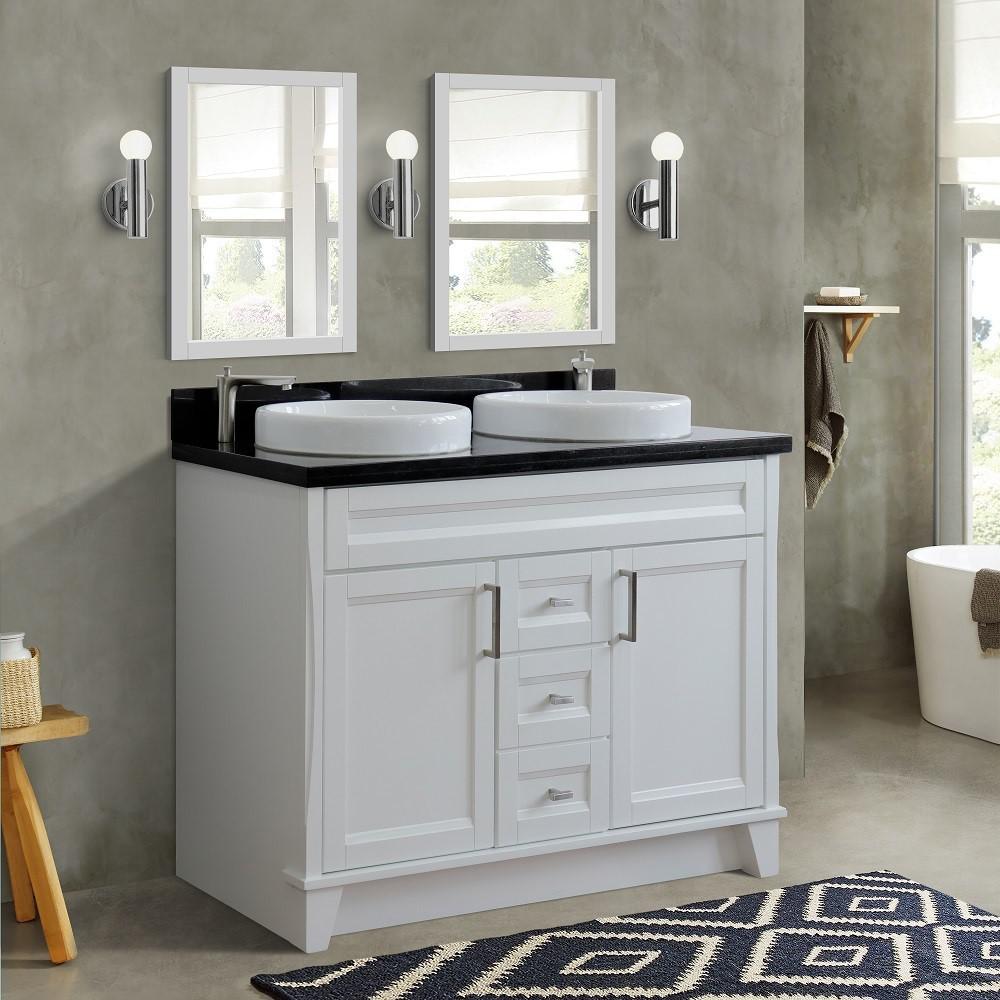 Double sink vanity in White with Black galaxy granite and rectangle sink. Picture 15