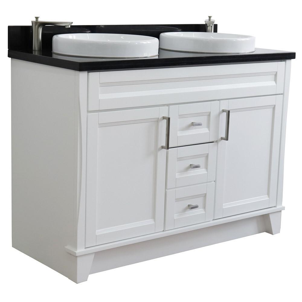 Double sink vanity in White with Black galaxy granite and rectangle sink. Picture 18