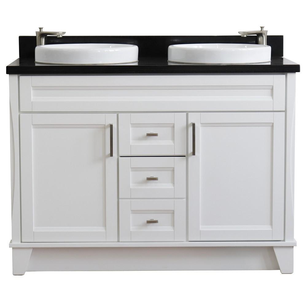 Double sink vanity in White with Black galaxy granite and rectangle sink. Picture 20
