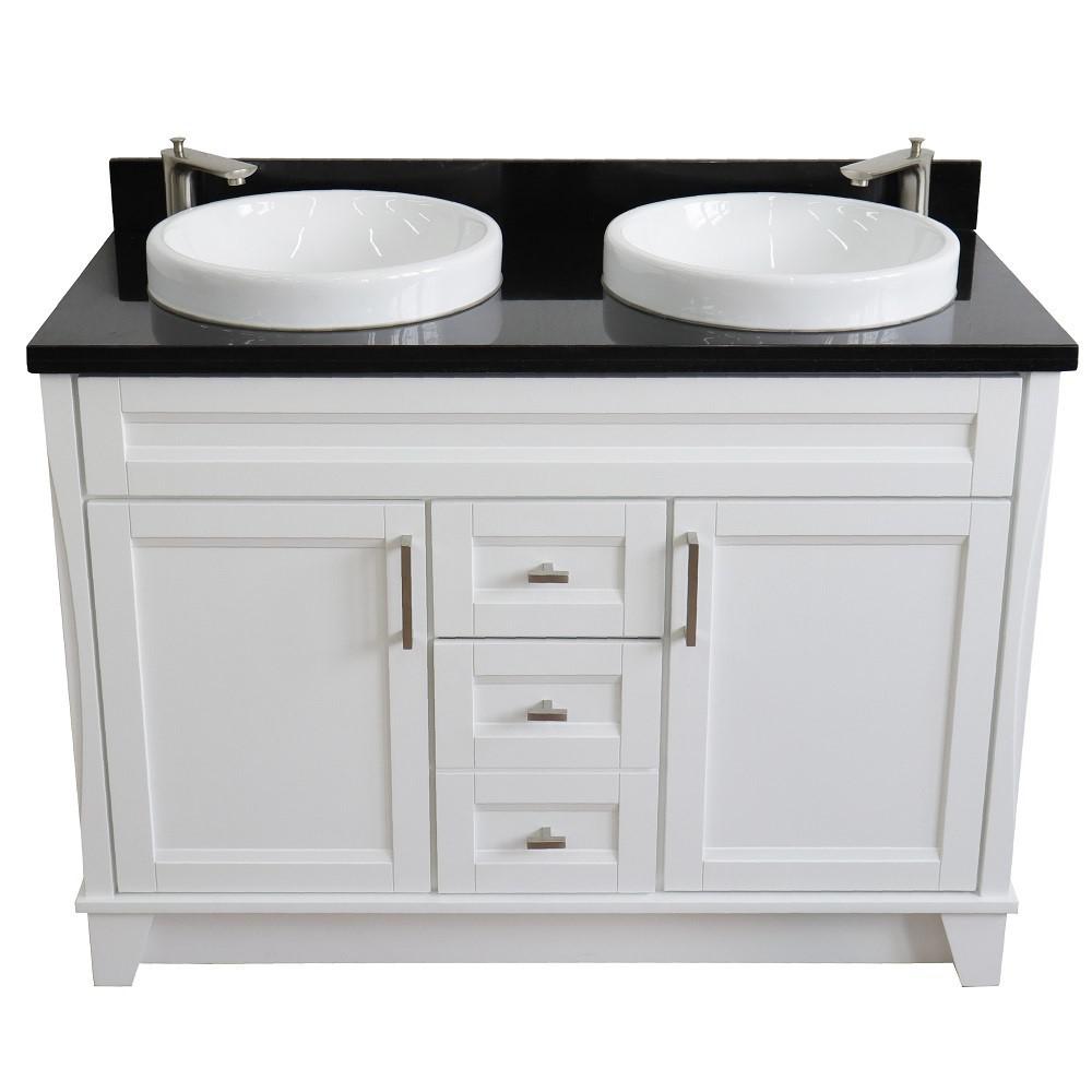 Double sink vanity in White with Black galaxy granite and rectangle sink. Picture 22
