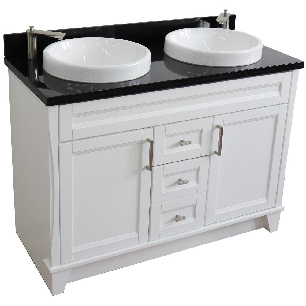 Double sink vanity in White with Black galaxy granite and rectangle sink. Picture 23