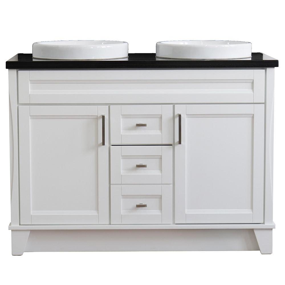 Double sink vanity in White with Black galaxy granite and rectangle sink. Picture 26
