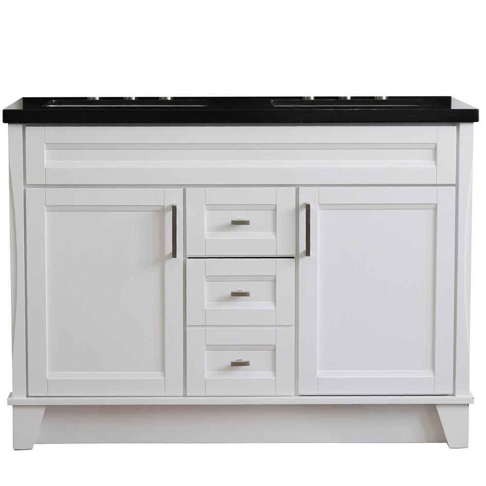 Double sink vanity in White with Black galaxy granite and rectangle sink. Picture 14