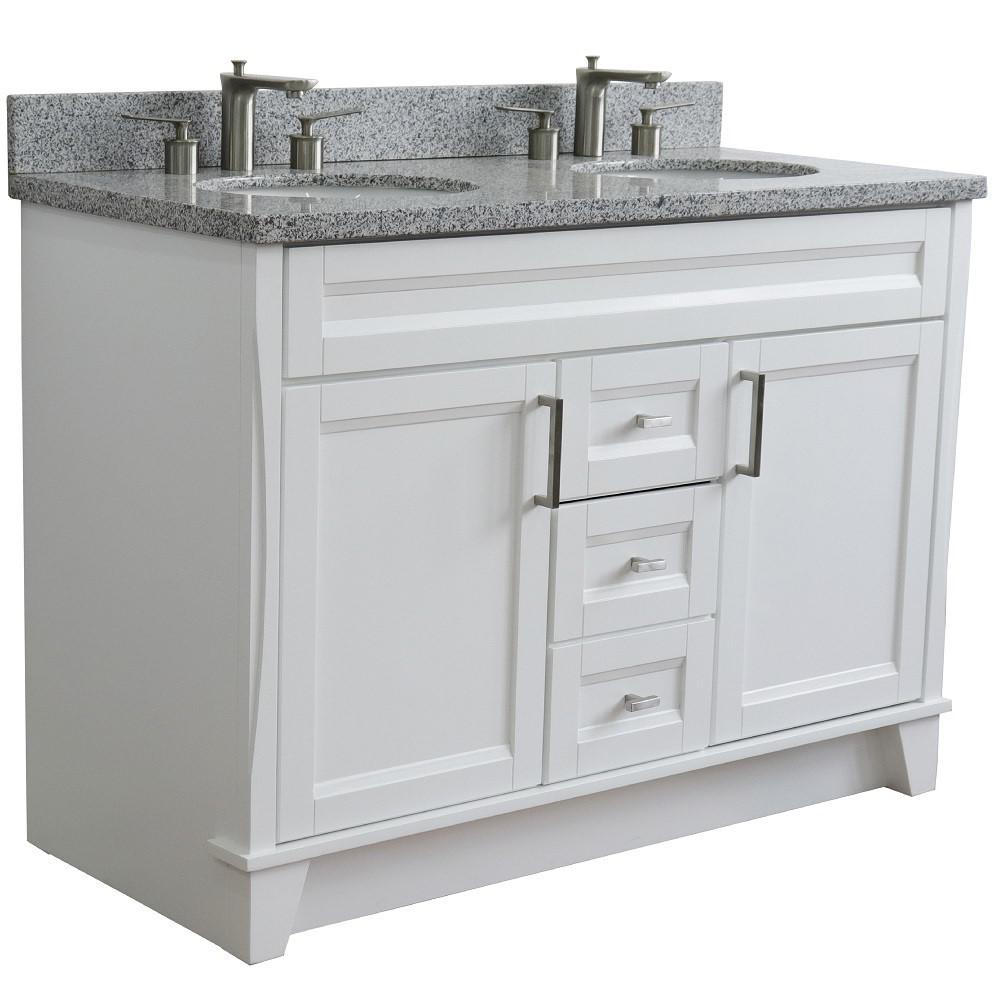 49 Double sink vanity in White finish with Gray granite and oval sink. Picture 5