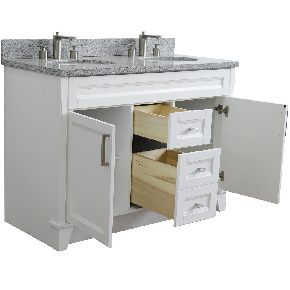 49 Double sink vanity in White finish with Gray granite and oval sink. Picture 6