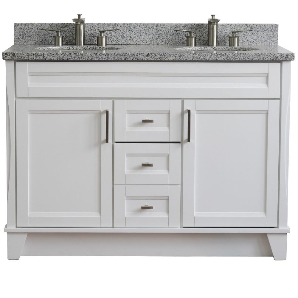 49 Double sink vanity in White finish with Gray granite and oval sink. Picture 7