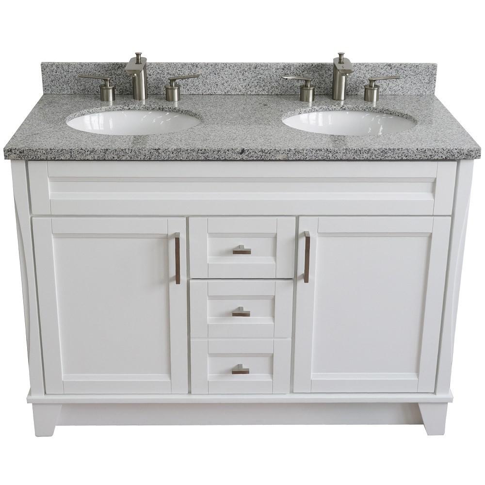 49 Double sink vanity in White finish with Gray granite and oval sink. Picture 9