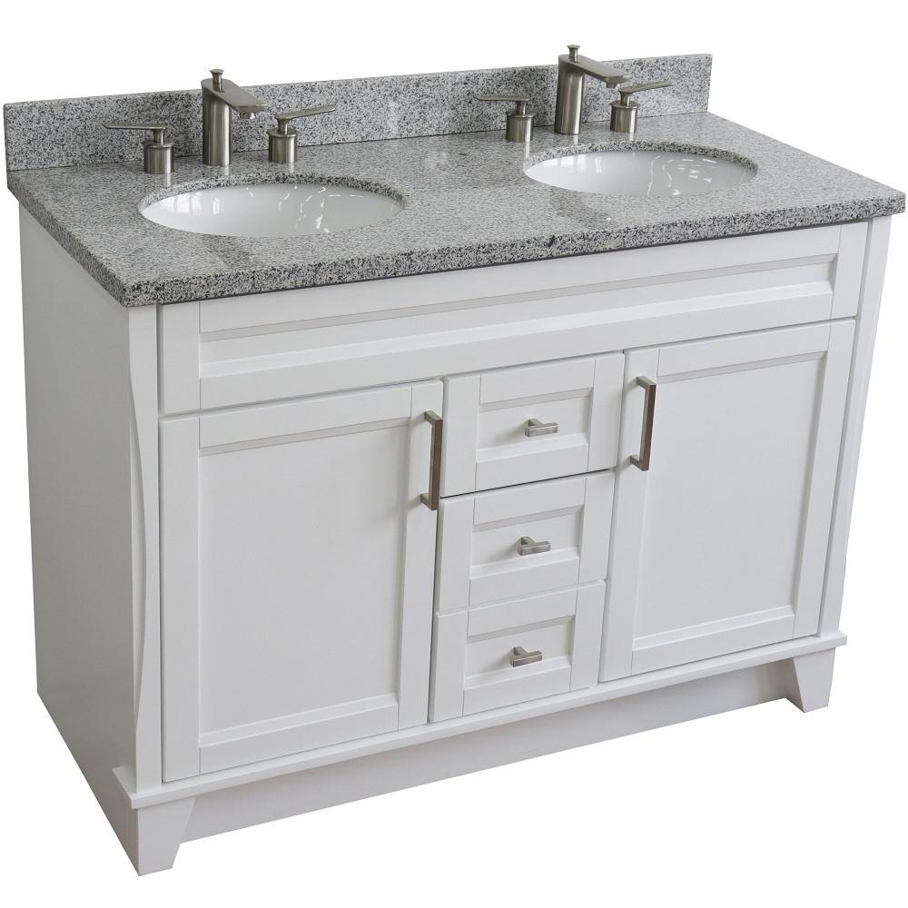 49 Double sink vanity in White finish with Gray granite and oval sink. Picture 10