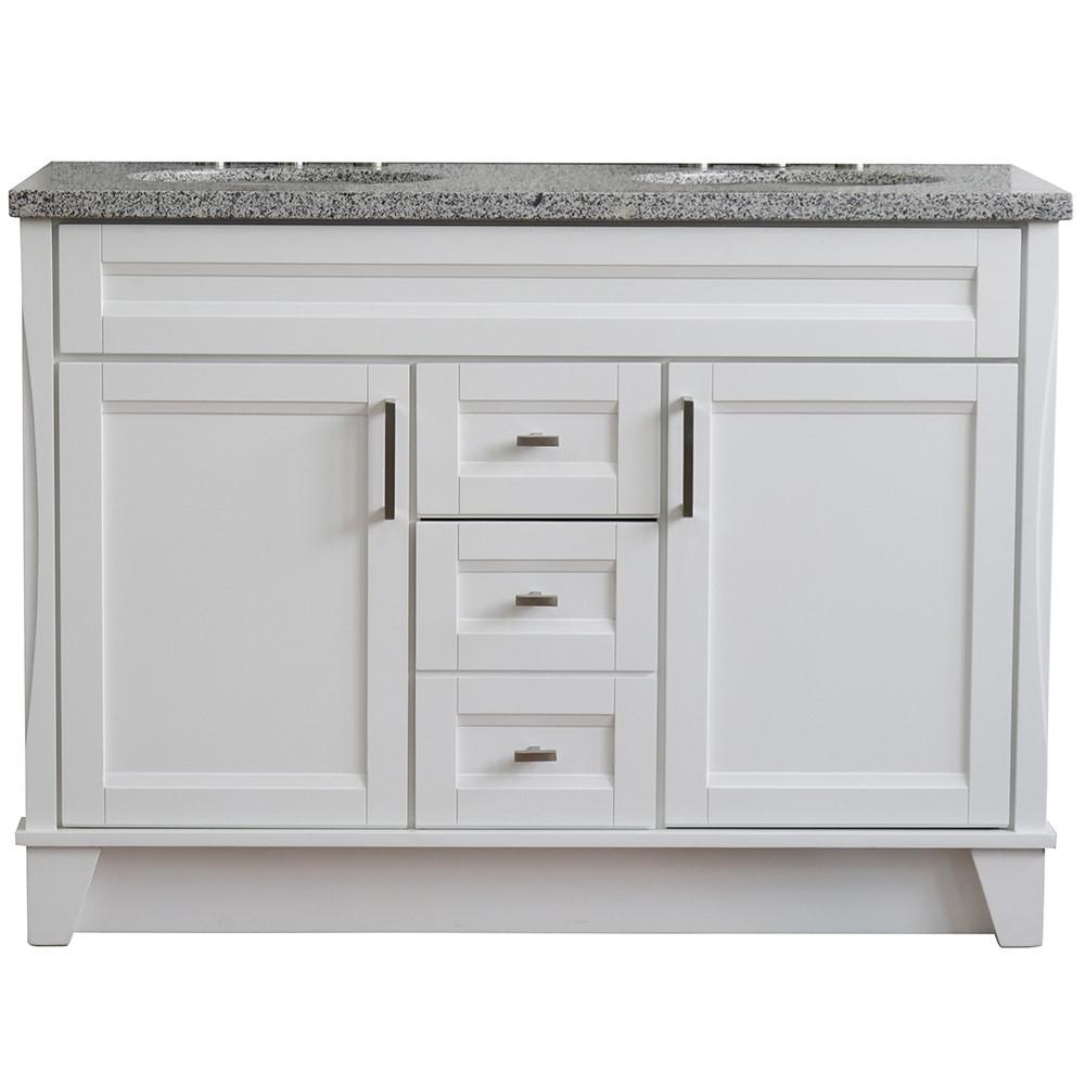 49 Double sink vanity in White finish with Gray granite and oval sink. Picture 13