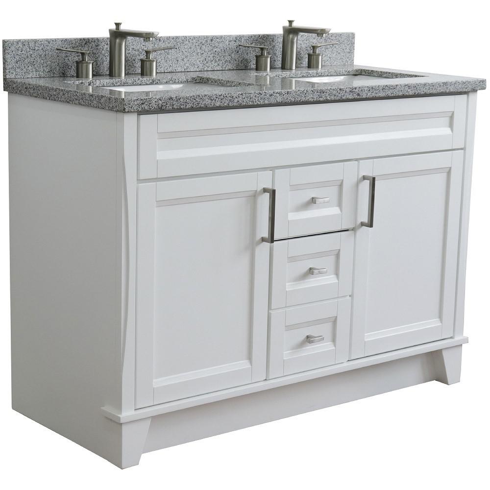 49 Double sink vanity in White finish with Gray granite and rectangle sink. Picture 6