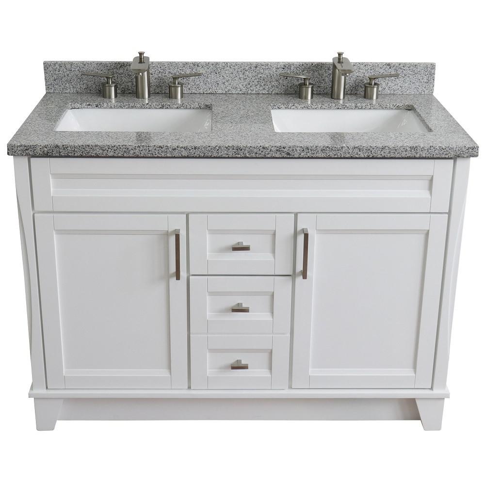 49 Double sink vanity in White finish with Gray granite and rectangle sink. Picture 10