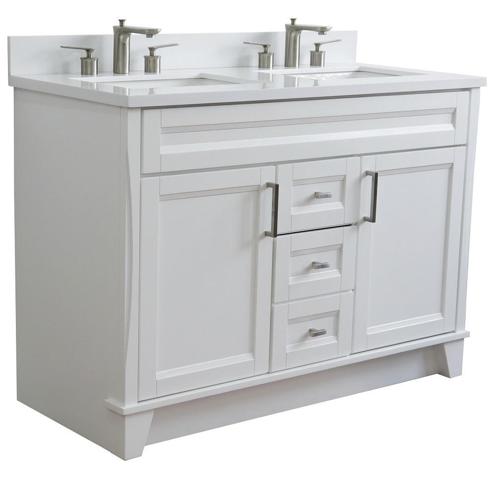 49 Double sink vanity in White finish with White quartz and rectangle sink. Picture 6