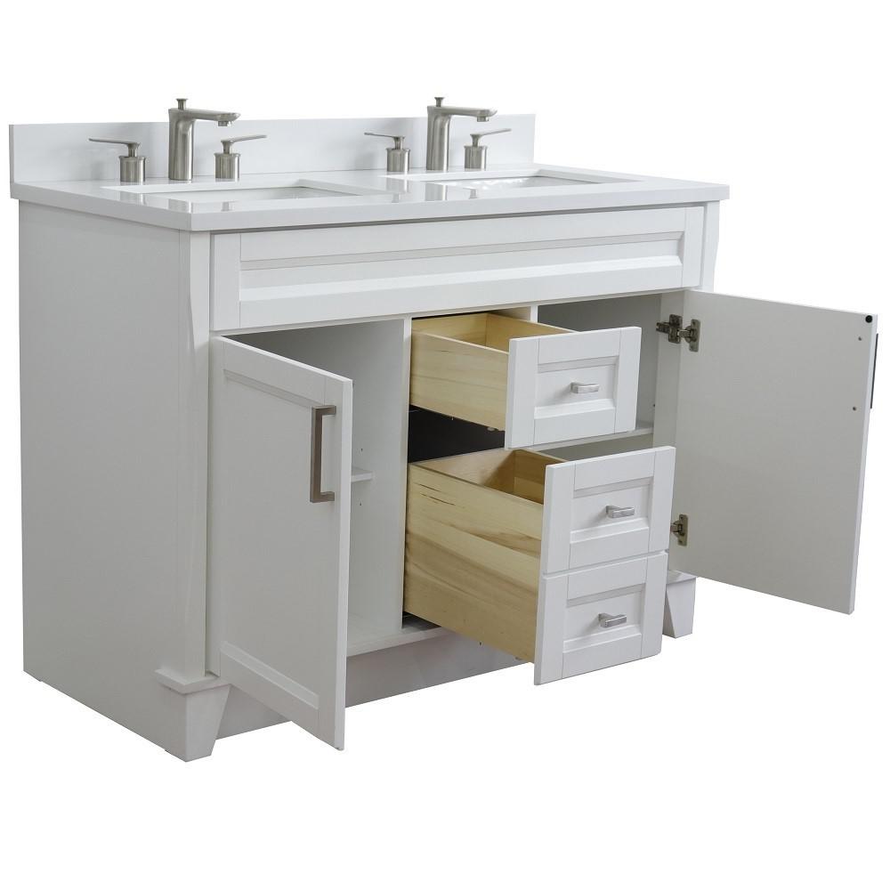 49 Double sink vanity in White finish with White quartz and rectangle sink. Picture 7