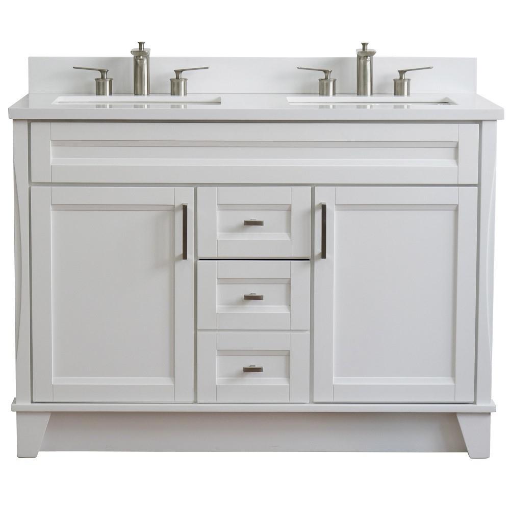 49 Double sink vanity in White finish with White quartz and rectangle sink. Picture 8
