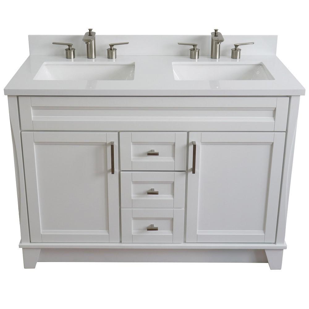 49 Double sink vanity in White finish with White quartz and rectangle sink. Picture 10