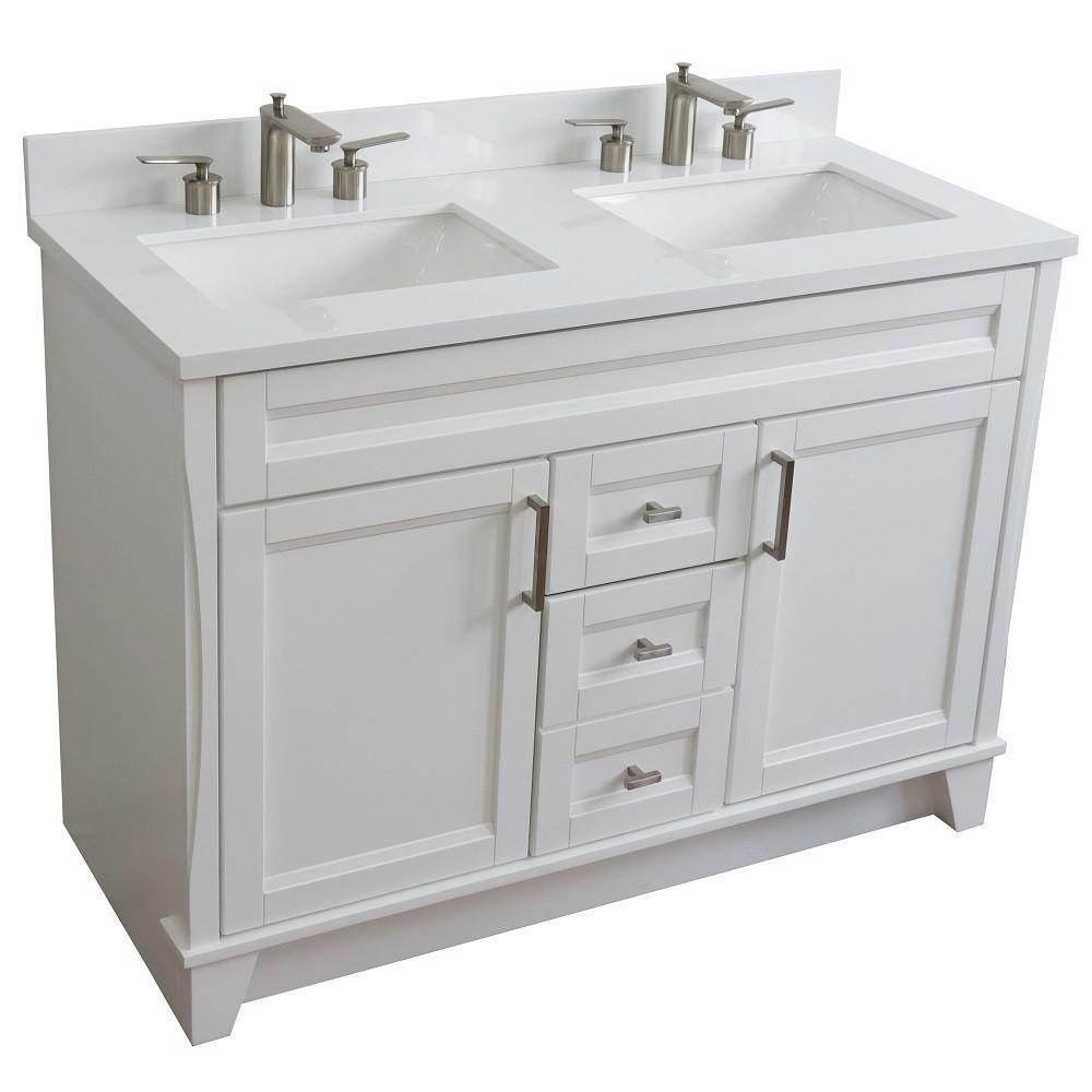 49 Double sink vanity in White finish with White quartz and rectangle sink. Picture 11
