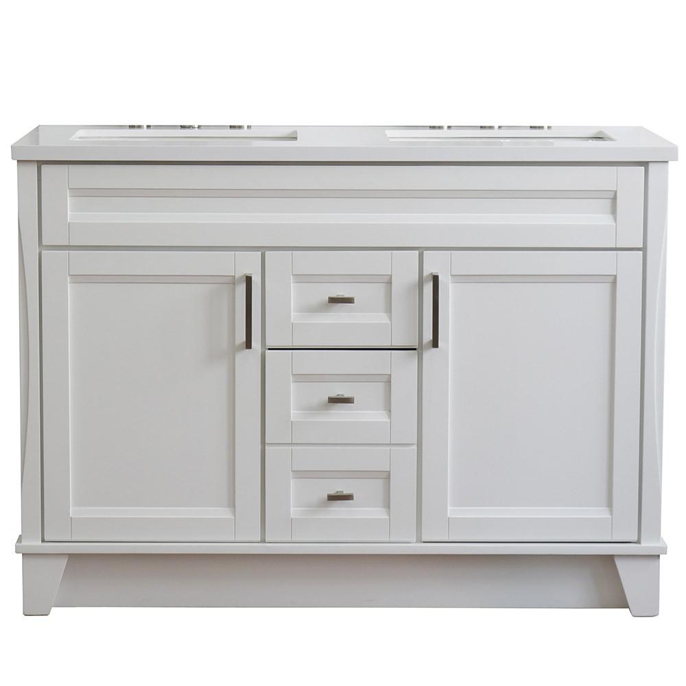 49 Double sink vanity in White finish with White quartz and rectangle sink. Picture 14