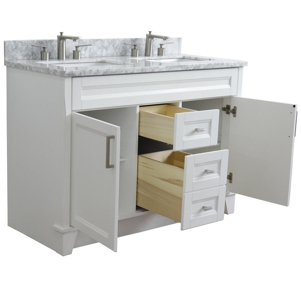 Double sink vanity in White with White Carrara marble and rectangle sink. Picture 7
