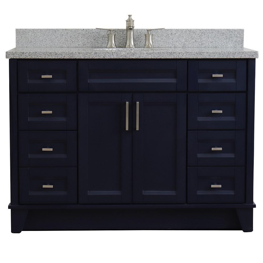 49 Single sink vanity in Blue finish with Gray granite and oval sink. Picture 7