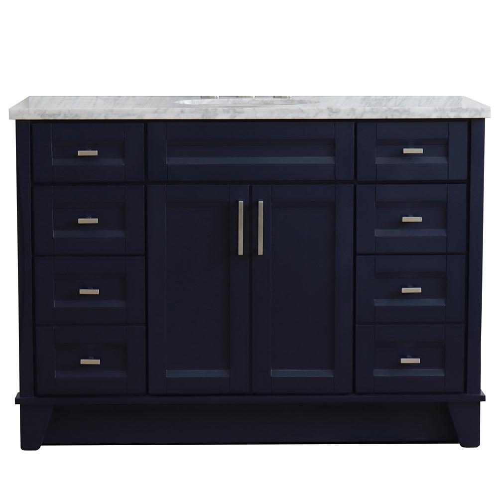 49 Single sink vanity in Blue finish with White carrara marble and oval sink. Picture 13