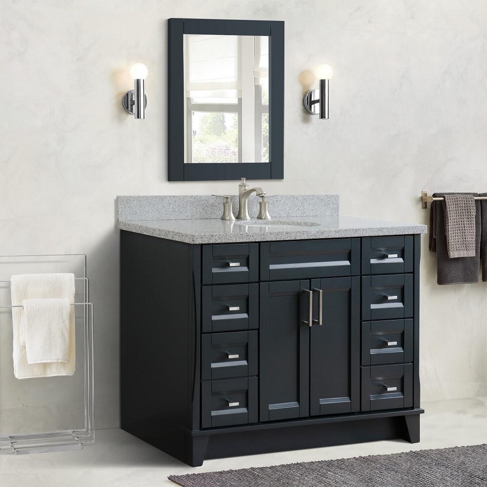 49 Single sink vanity in Dark Gray finish with Gray granite and oval sink. Picture 2