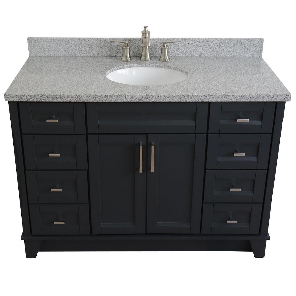 49 Single sink vanity in Dark Gray finish with Gray granite and oval sink. Picture 12