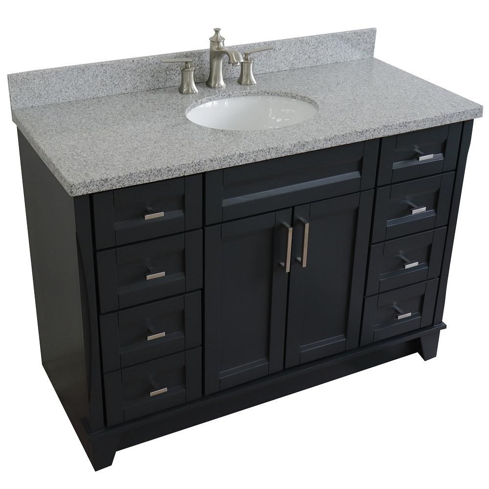 49 Single sink vanity in Dark Gray finish with Gray granite and oval sink. Picture 13