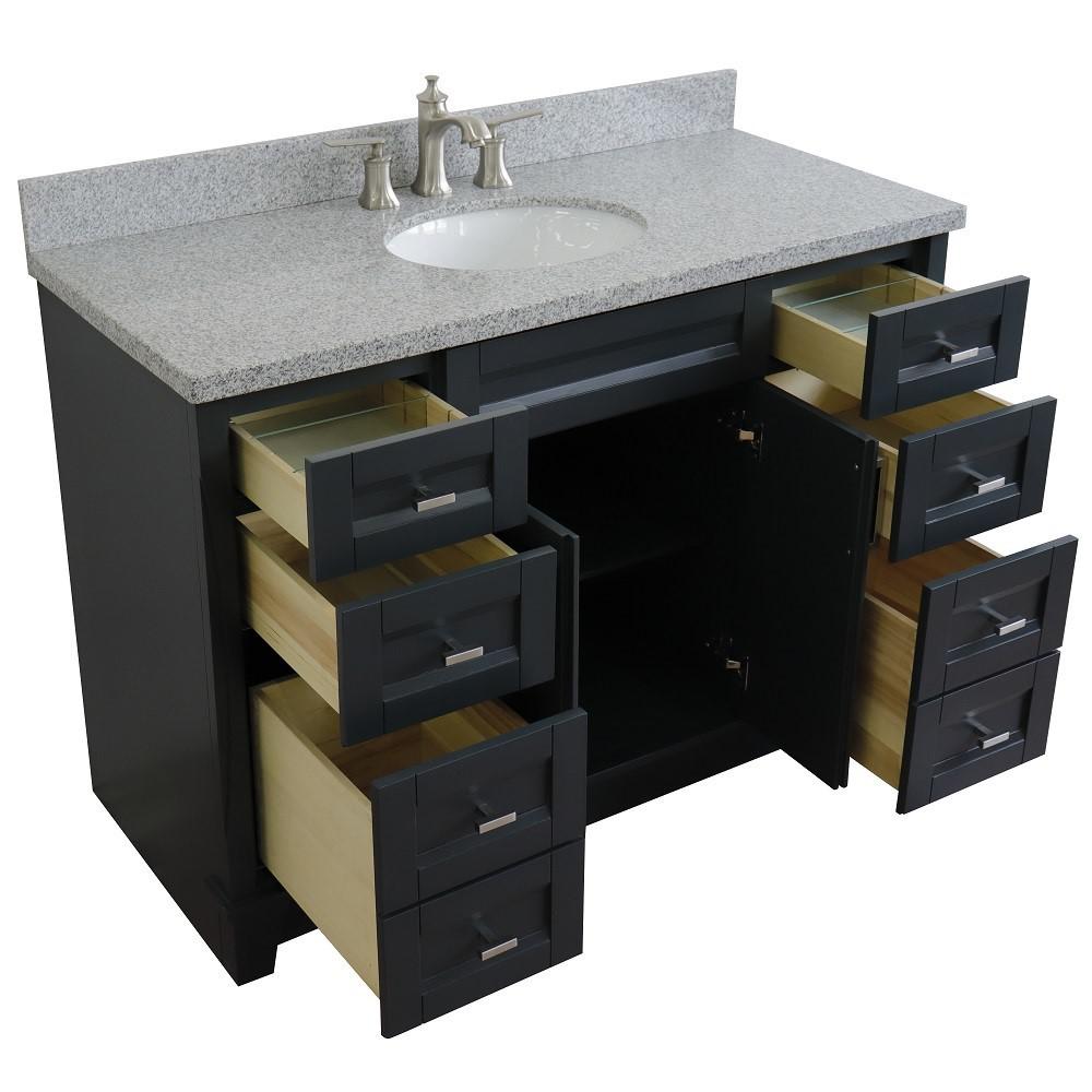 49 Single sink vanity in Dark Gray finish with Gray granite and oval sink. Picture 14