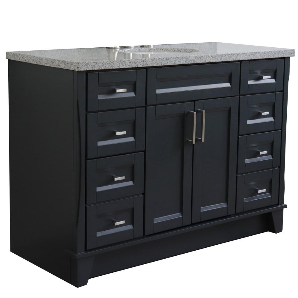 49 Single sink vanity in Dark Gray finish with Gray granite and oval sink. Picture 16