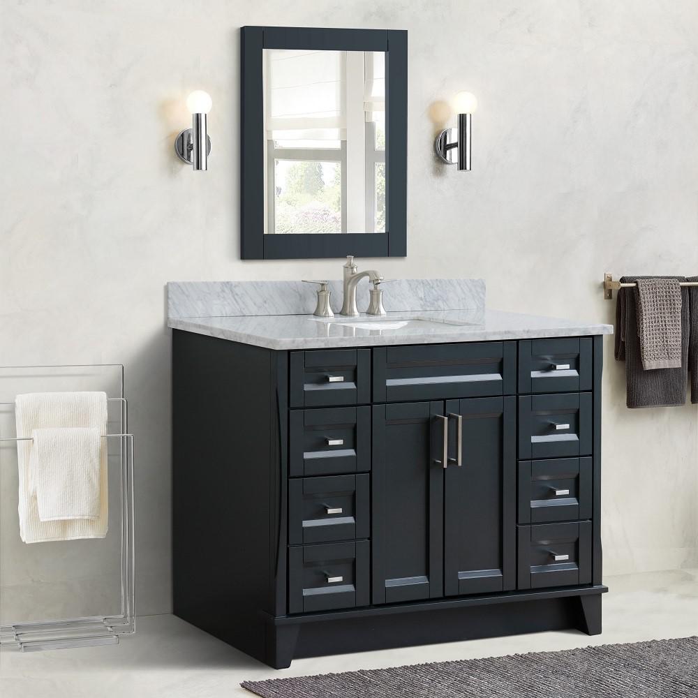 Single sink vanity in Dark Gray with White Carrara marble and rectangle sink. Picture 2