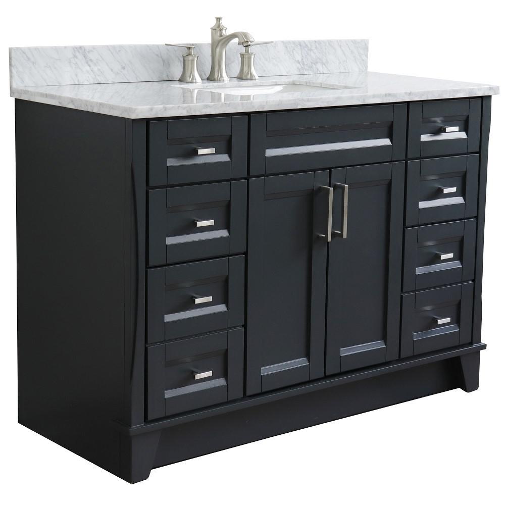 Single sink vanity in Dark Gray with White Carrara marble and rectangle sink. Picture 6