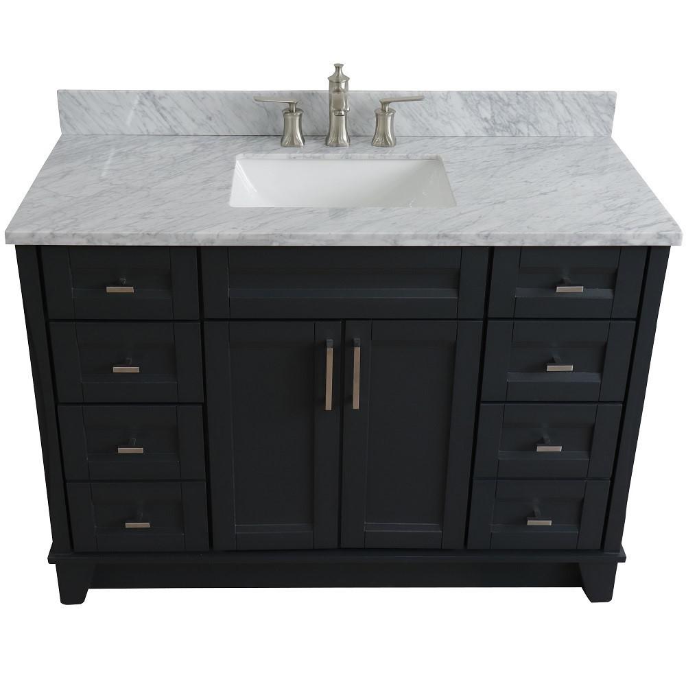 Single sink vanity in Dark Gray with White Carrara marble and rectangle sink. Picture 11